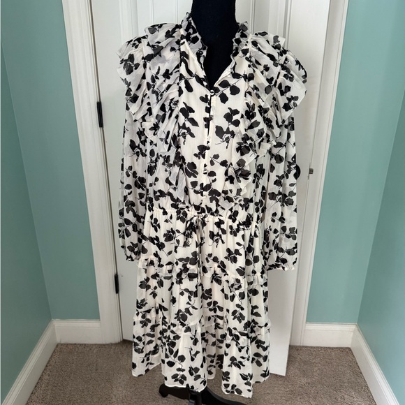 Ralph Lauren Floral Ruffle Trim Dress - 18 - Black and White - Picture 4 of 6